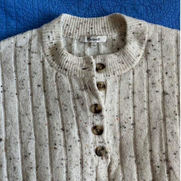 Madewell Speckled Ribbed Henley Sweater Knit Top Cream Brown Size Small - Picture 3 of 4